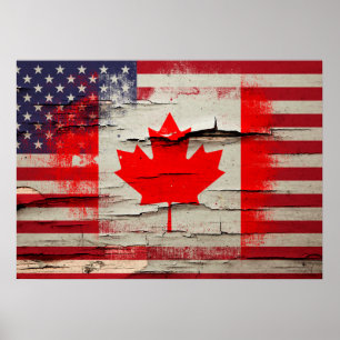 Crackle Paint   Canadese Amerikaanse vlag Poster