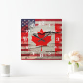 Crackle Paint | Canadese Amerikaanse vlag Vierkante Klok (Huis)