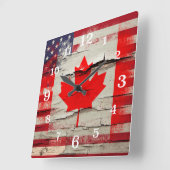 Crackle Paint | Canadese Amerikaanse vlag Vierkante Klok (Hoek)
