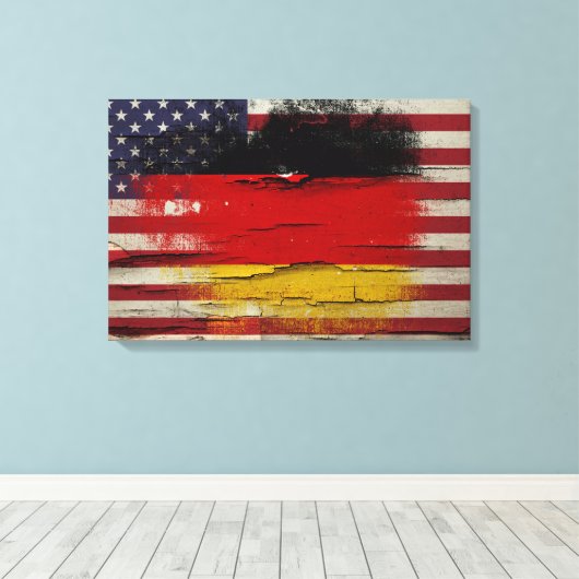 Crackle Paint | Duitse Amerikaanse vlag Canvas Afdruk (Insitu (Houten vloer))