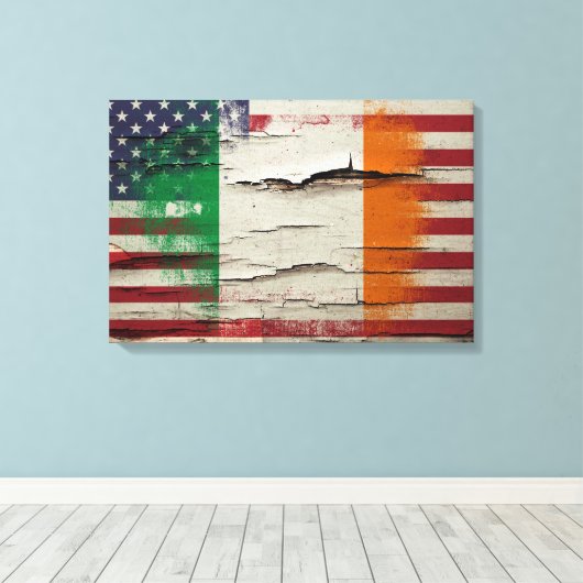 Crackle Paint | Ierse Amerikaanse vlag Canvas Afdruk (Insitu (Houten vloer))