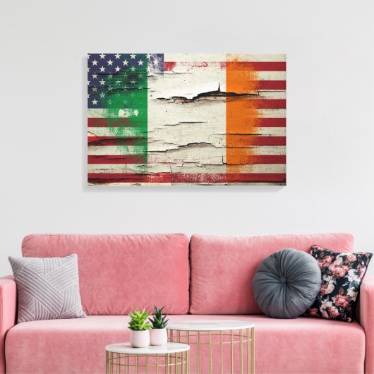 Crackle Paint | Ierse Amerikaanse vlag Canvas Afdruk (Insitu (Woonkamer))
