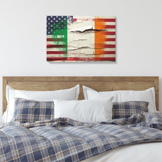 Crackle Paint | Ierse Amerikaanse vlag Canvas Afdruk (Insitu (Slaapkamer))