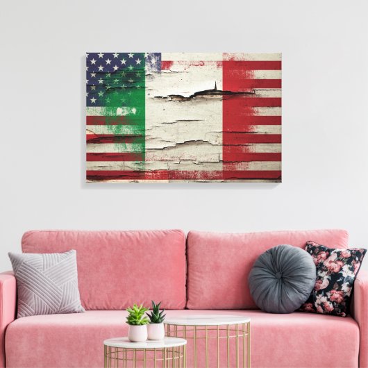 Crackle Paint | Italiaanse Amerikaanse vlag Canvas Afdruk (Insitu (Woonkamer))