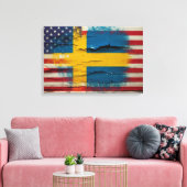 Crackle Paint | Zweedse Amerikaanse vlag Canvas Afdruk (Insitu (Woonkamer))