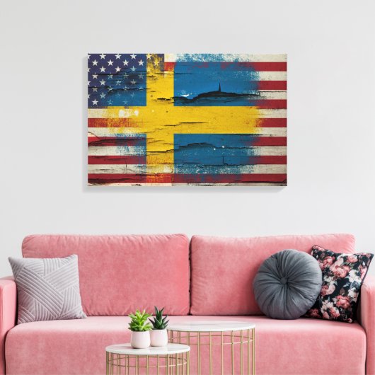 Crackle Paint | Zweedse Amerikaanse vlag Canvas Afdruk (Insitu (Woonkamer))