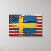 Crackle Paint | Zweedse Amerikaanse vlag Canvas Afdruk (Voorkant)