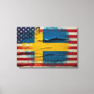 Crackle Paint   Zweedse Amerikaanse vlag Canvas Afdruk