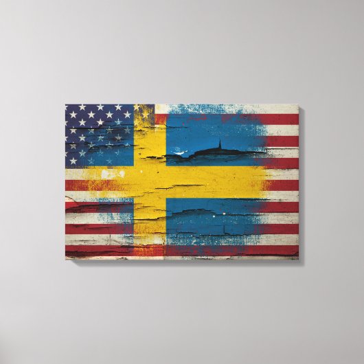 Crackle Paint | Zweedse Amerikaanse vlag Canvas Afdruk (Voorkant)