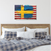 Crackle Paint | Zweedse Amerikaanse vlag Canvas Afdruk (Insitu (Slaapkamer))