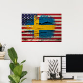 Crackle Paint | Zweedse Amerikaanse vlag Poster (Thuiskantoor)