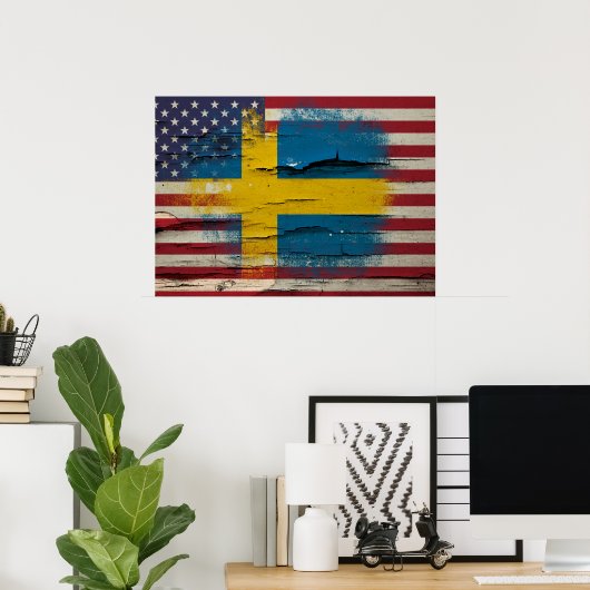 Crackle Paint | Zweedse Amerikaanse vlag Poster (Thuiskantoor)