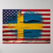 Crackle Paint | Zweedse Amerikaanse vlag Poster (Voorkant)