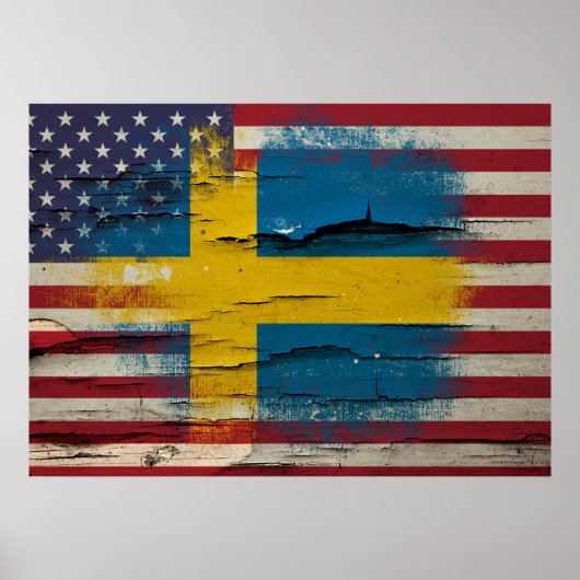 Crackle Paint | Zweedse Amerikaanse vlag Poster (Voorkant)