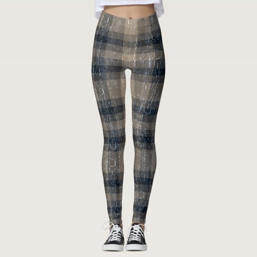 Crackle Plaid Beige en Bruine Leggings (Voorkant)