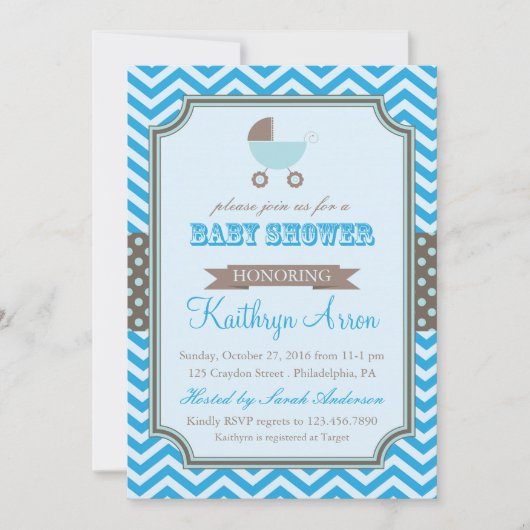 Cradle - Polka Dots en Chevron Blue Baby shower Kaart (Voorkant)