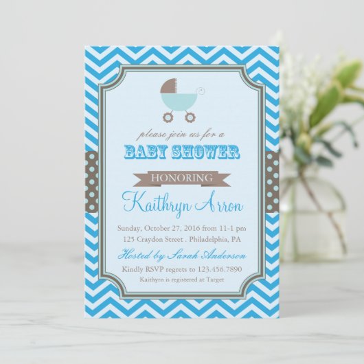 Cradle - Polka Dots en Chevron Blue Baby shower Kaart (Staand voorkant)