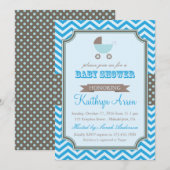 Cradle - Polka Dots en Chevron Blue Baby shower Kaart (Voorkant / Achterkant)