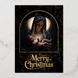 “Cradled in Divine Light” Foil Holiday Card Folie Feestdagenkaart