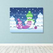 Craeth Snowman Knitting Scarf Canvas Afdruk (Insitu (Houten vloer))