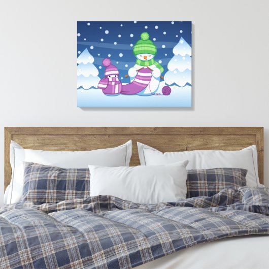 Craeth Snowman Knitting Scarf Canvas Afdruk (Insitu (Slaapkamer))