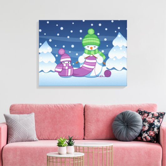 Craeth Snowman Knitting Scarf Canvas Afdruk (Insitu (Woonkamer))