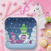 Craeth Snowman Knitting Scarf Papieren Bordje (Feest)