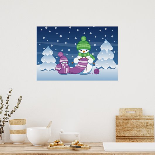 Craeth Snowman Knitting Scarf Poster (Keuken)