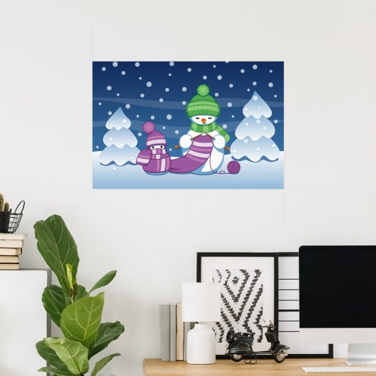 Craeth Snowman Knitting Scarf Poster (Thuiskantoor)