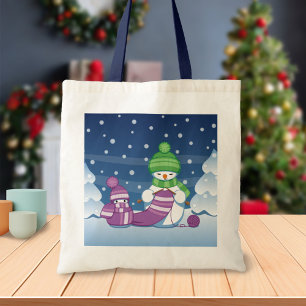 Craeth Snowman Knitting Scarf Tote Bag
