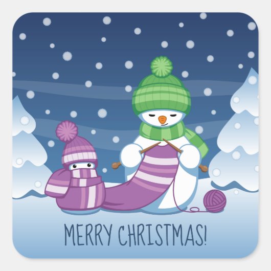 Craeth Snowman Knitting Scarf Vierkante Sticker (Voorkant)