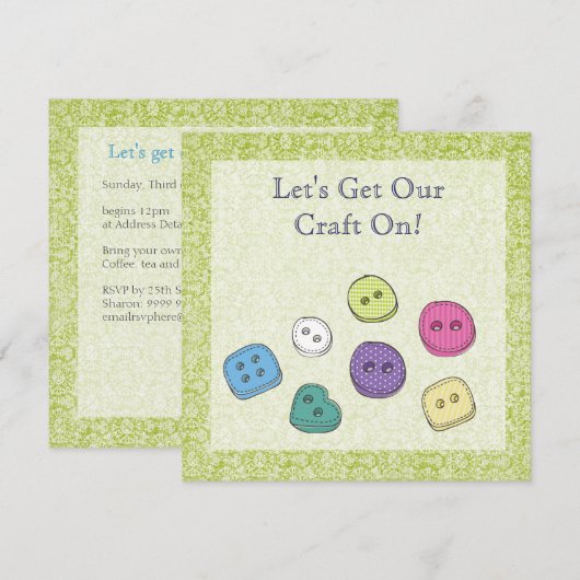 Craft Art Scrapbook Party Buttonnen uitnodigen Kaart (Voorkant / Achterkant)