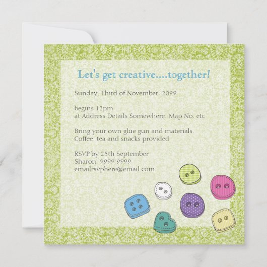 Craft Art Scrapbook Party Buttonnen uitnodigen Kaart (Achterkant)