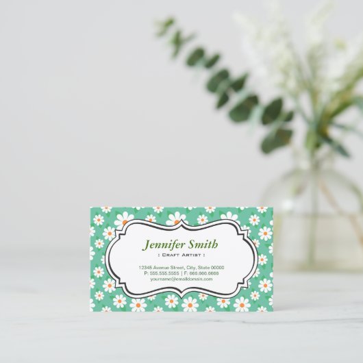 Craft Artist Elegant Green and White Daisy Visitekaartje (Staand voorkant)