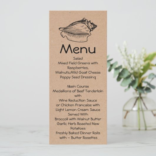 Craft Beach Theme Skinny Weddenstabel Menu (Staand voorkant)
