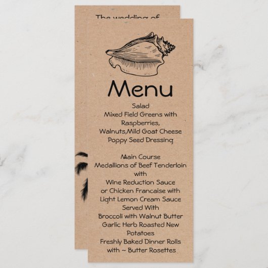 Craft Beach Theme Skinny Weddenstabel Menu (Voorkant / Achterkant)