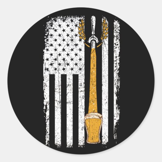 Craft Beer American Flag USA, Brewery 4 juli Ronde Sticker (Voorkant)