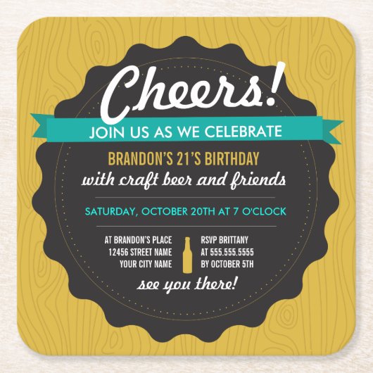 Craft Beer Birthday Onderzetter Invite (Voorkant)