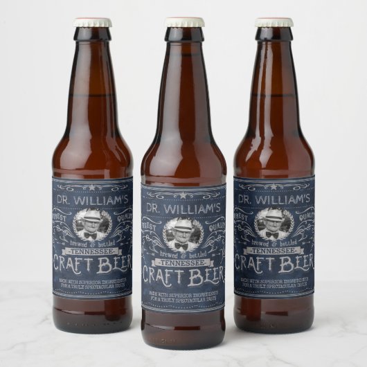  Craft Beer Custom Brewer Foto Blue Gray Bier Etiket (Flessen)