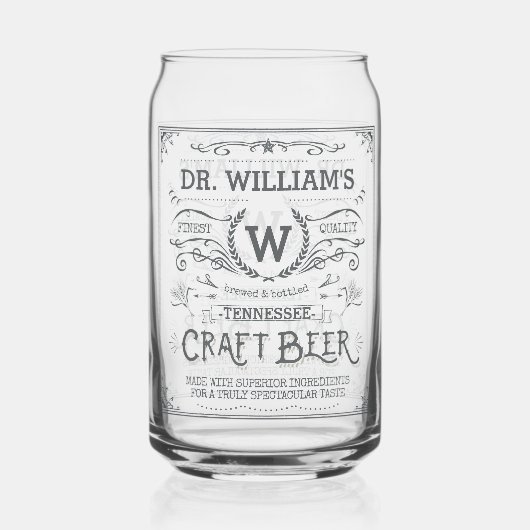 Craft Beer Custom Naam en Monogram  Look Blikvorm Glas (Voorkant)