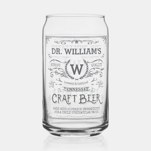 Craft Beer Custom Naam en Monogram  Look Blikvorm Glas (Achterkant)