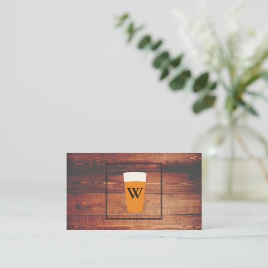 Craft Beer Rustic Wood Square Element Monogram Visitekaartje (Staand voorkant)
