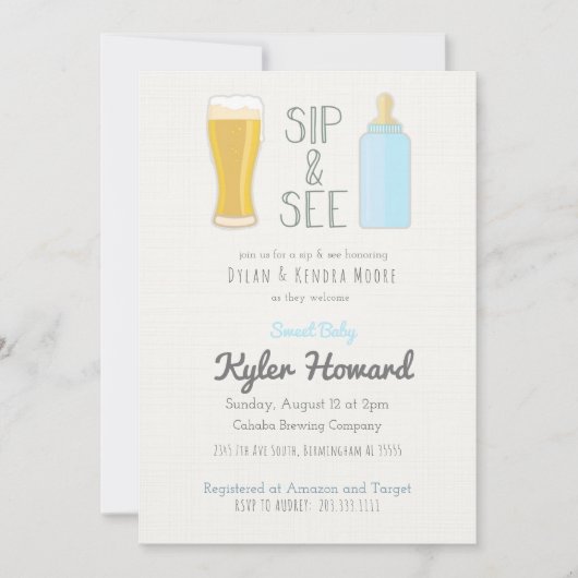Craft Beer Sip & See Baby Boy Shower Invitation Kaart (Voorkant)