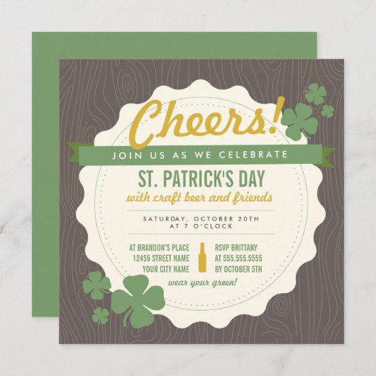 Craft Beer St. Patrick's Day Invite Kaart (Voorkant / Achterkant)
