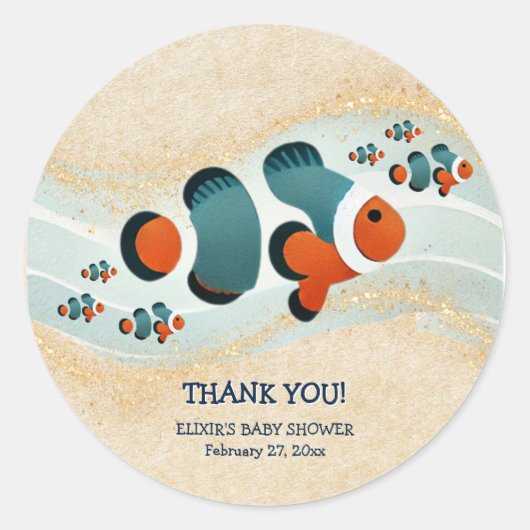 Craft Glitter Clown Fish Nemo Baby shower Ronde Sticker (Voorkant)