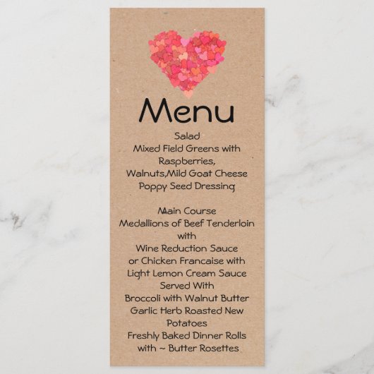 Craft Hearts Skinny Wedding Table Menu (Voorkant)