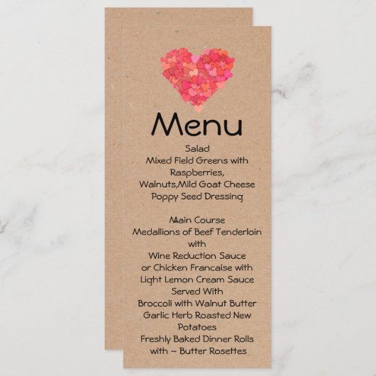 Craft Hearts Skinny Wedding Table Menu (Voorkant / Achterkant)