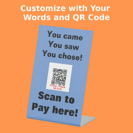 Craft Market Grappige QR Code Betaling Blauw Reclamebord Met Voetstuk