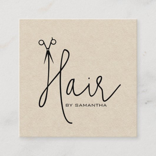 Craft Paper HairScript Typografie Vierkante Visitekaartje (Voorkant)
