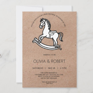 Craft Paper Rocking Horse Baby Shower Invitation Kaart